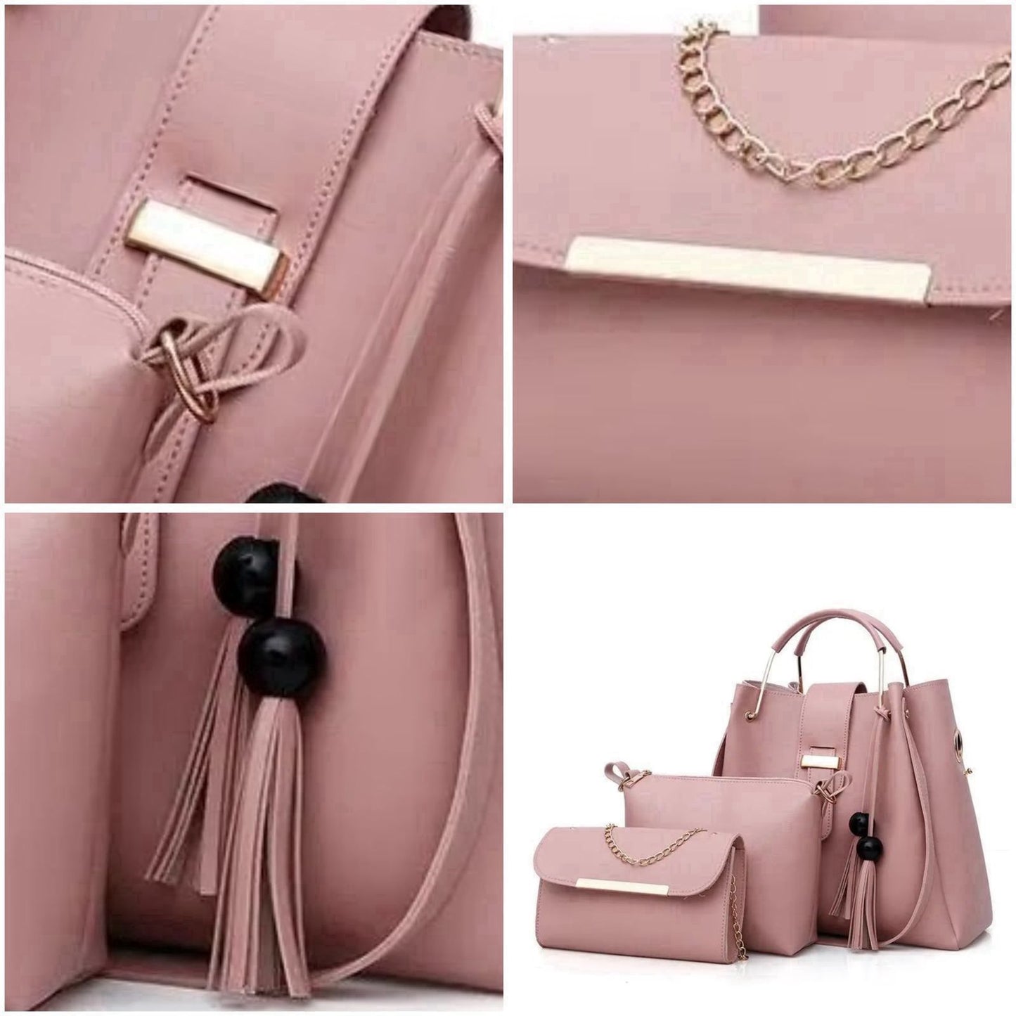 Elegant 3-Piece Women’s Handbag Set – Black Shoulder Bag,