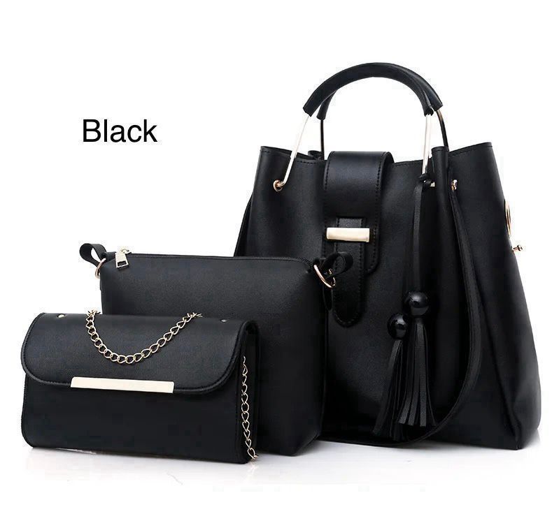 Elegant 3-Piece Women’s Handbag Set – Black Shoulder Bag,