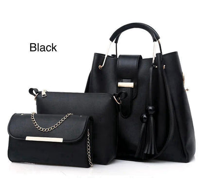 Elegant 3-Piece Women’s Handbag Set – Black Shoulder Bag,