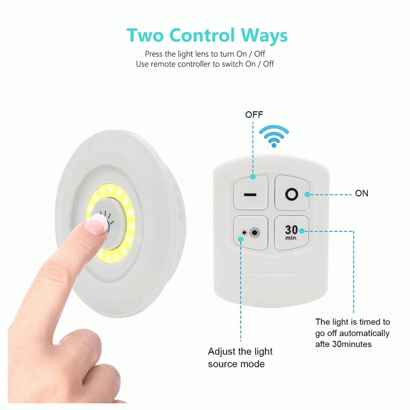Pack of 3 LED Remote Control Lights – Tap Lights with Self Adhesive